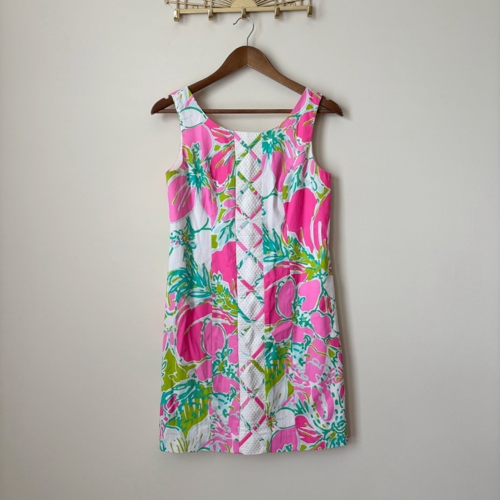 Lilly Pulitzer Flamingo Pink Don't Give a Cluck Cathy Sleeveless Dress Sz 0